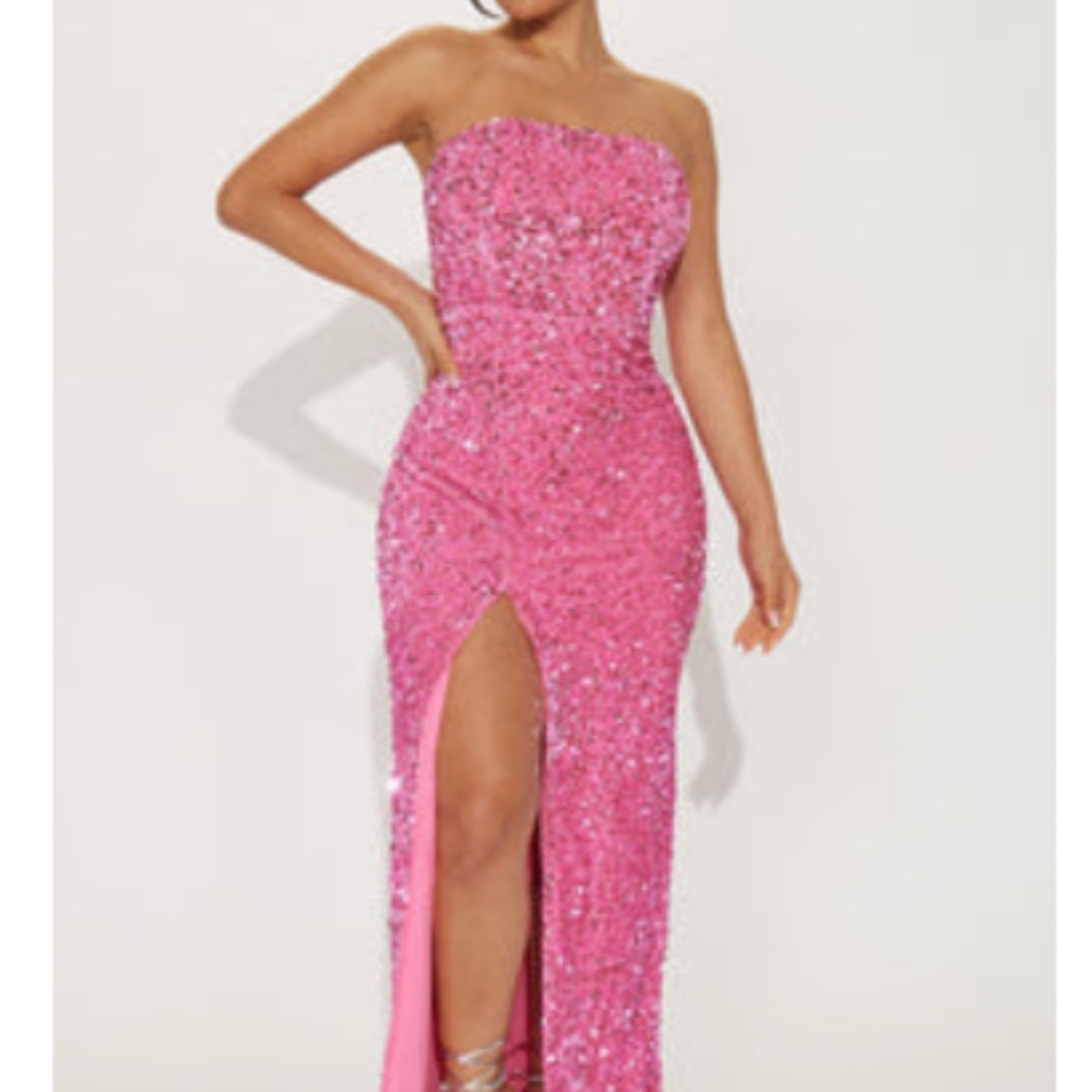 Fashion Nova Strapless Pink Sequin Dress